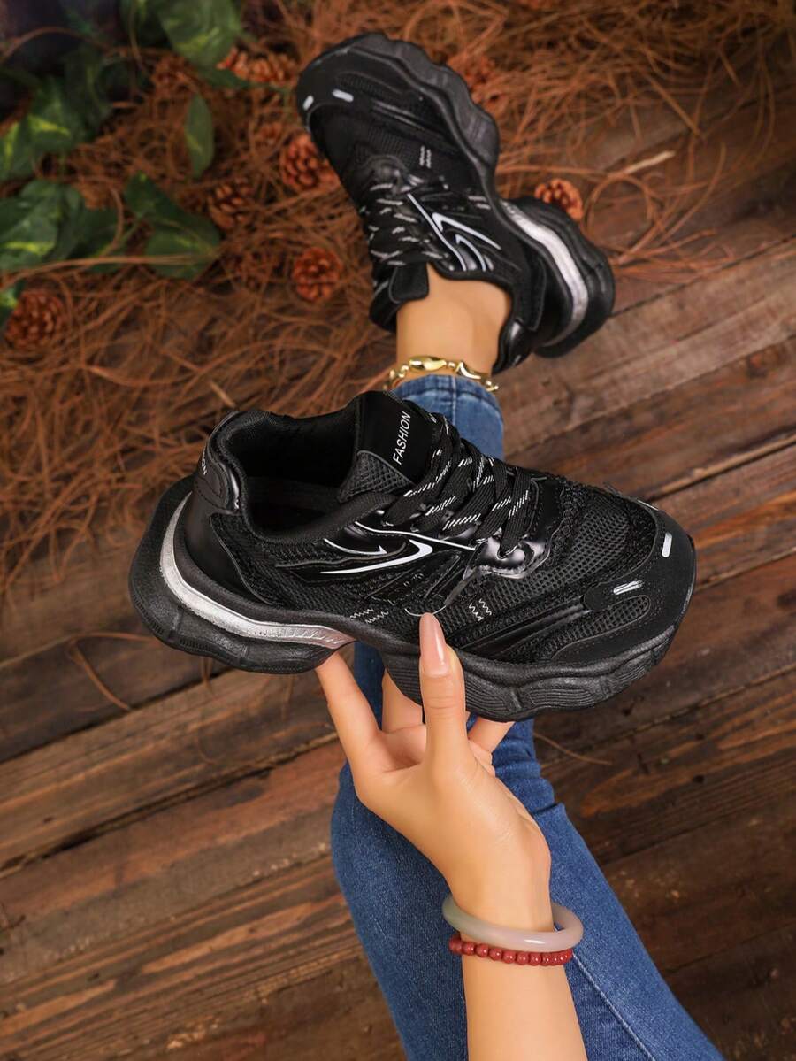 Sodalemon New Women's Casual Sports Shoes Preppy Style Chunky Sneakers Shoes White Sneakers Couple Style Round Toe Lace-Up Mesh Dual-Tone Breathable Versatile Deep Cut Fashion Print Graffiti College Style Student Shoes Outdoor Hiking Casual Shoes Commuter