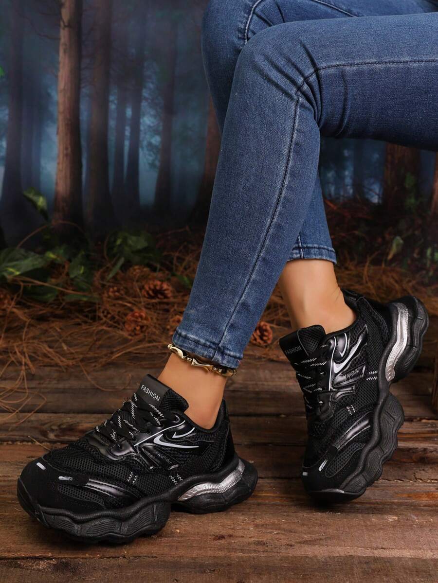Sodalemon New Women's Casual Sports Shoes Preppy Style Chunky Sneakers Shoes White Sneakers Couple Style Round Toe Lace-Up Mesh Dual-Tone Breathable Versatile Deep Cut Fashion Print Graffiti College Style Student Shoes Outdoor Hiking Casual Shoes Commuter