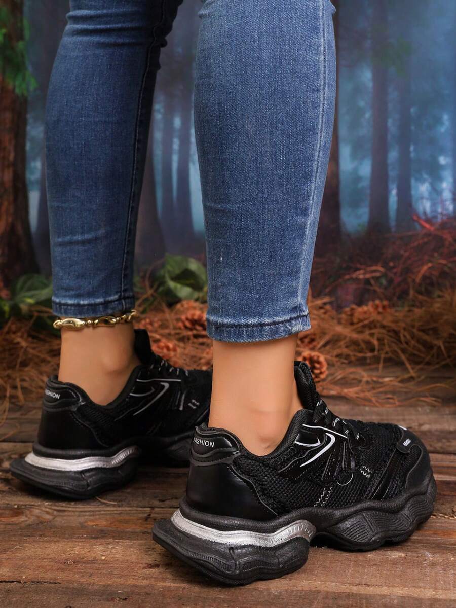 Sodalemon New Women's Casual Sports Shoes Preppy Style Chunky Sneakers Shoes White Sneakers Couple Style Round Toe Lace-Up Mesh Dual-Tone Breathable Versatile Deep Cut Fashion Print Graffiti College Style Student Shoes Outdoor Hiking Casual Shoes Commuter