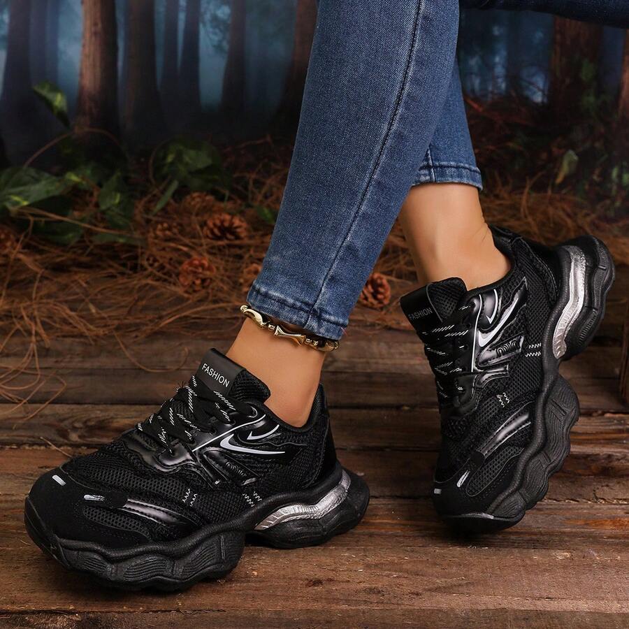 Sodalemon New Women's Casual Sports Shoes Preppy Style Chunky Sneakers Shoes White Sneakers Couple Style Round Toe Lace-Up Mesh Dual-Tone Breathable Versatile Deep Cut Fashion Print Graffiti College Style Student Shoes Outdoor Hiking Casual Shoes Commuter