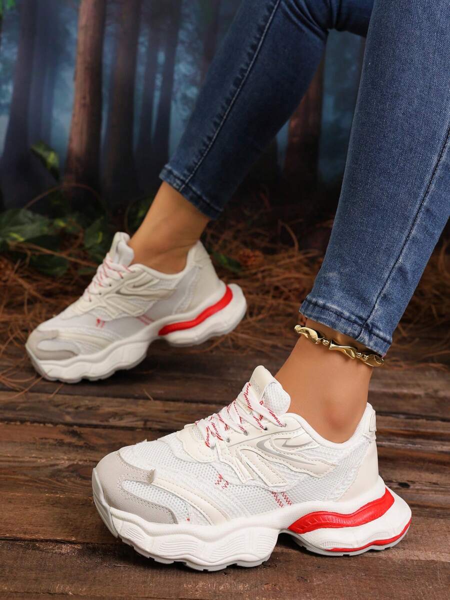 Sodalemon New Women's Casual Sports Shoes Preppy Style Chunky Sneakers Shoes White Sneakers Couple Style Round Toe Lace-Up Mesh Dual-Tone Breathable Versatile Deep Cut Fashion Print Graffiti College Style Student Shoes Outdoor Hiking Casual Shoes Commuter