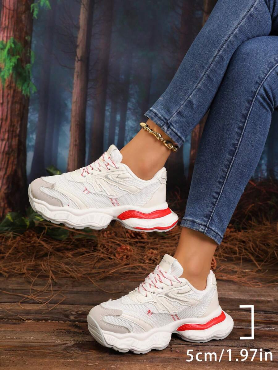 Sodalemon New Women's Casual Sports Shoes Preppy Style Chunky Sneakers Shoes White Sneakers Couple Style Round Toe Lace-Up Mesh Dual-Tone Breathable Versatile Deep Cut Fashion Print Graffiti College Style Student Shoes Outdoor Hiking Casual Shoes Commuter