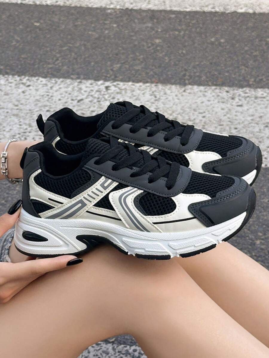 Sodalemon New Women's Casual Sports Shoes Preppy Style Chunky Sneakers Shoes White Sneakers Couple Style Round Toe Lace-Up Mesh Dual-Tone Breathable Versatile Deep Cut Fashion Print Graffiti College Style Student Shoes Outdoor Hiking Casual Shoes Commuter