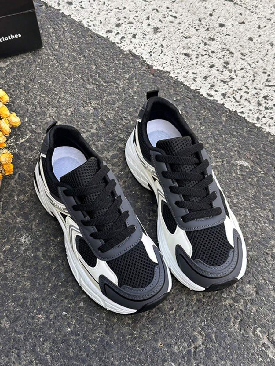 Sodalemon New Women's Casual Sports Shoes Preppy Style Chunky Sneakers Shoes White Sneakers Couple Style Round Toe Lace-Up Mesh Dual-Tone Breathable Versatile Deep Cut Fashion Print Graffiti College Style Student Shoes Outdoor Hiking Casual Shoes Commuter