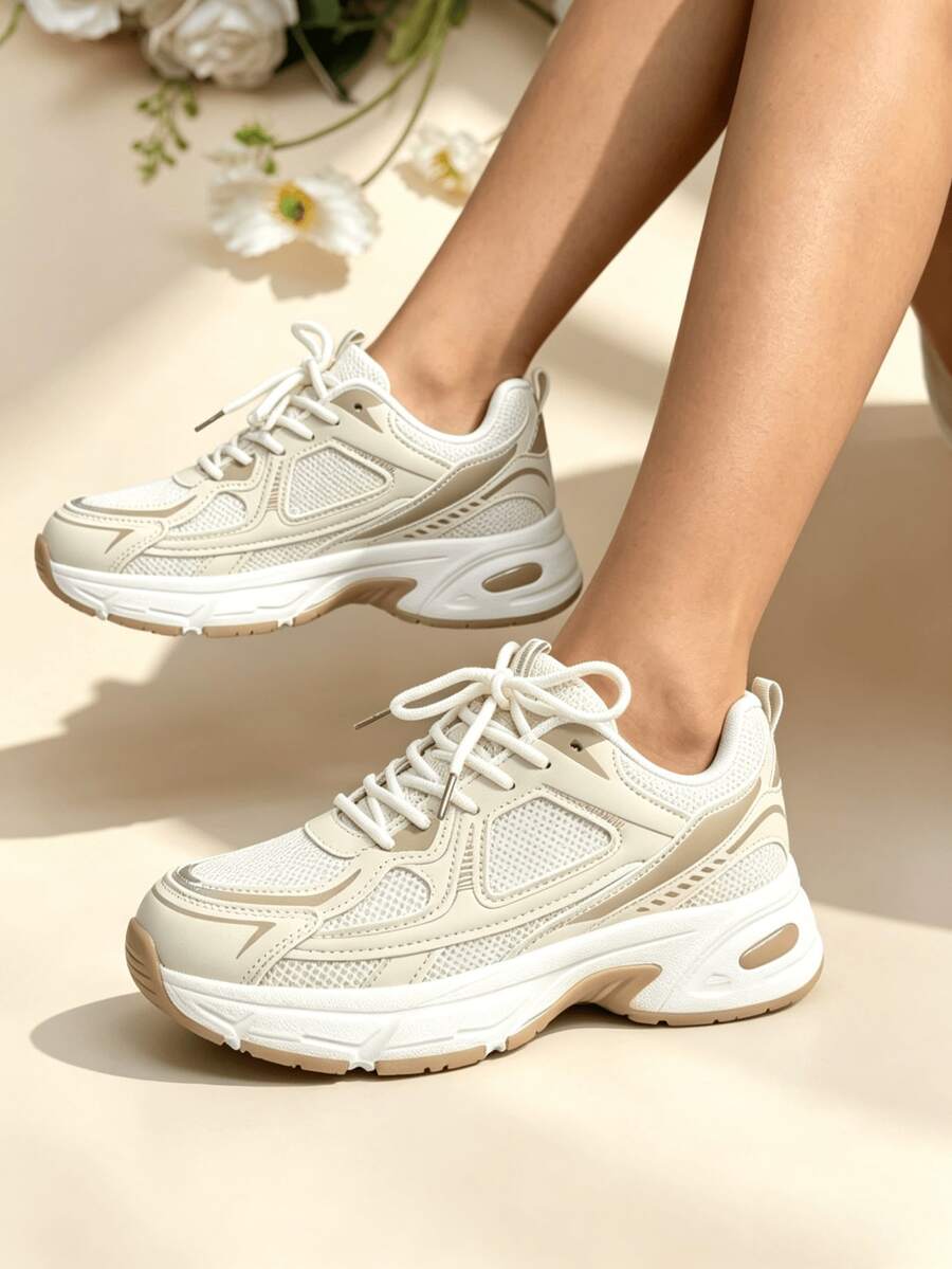 Sodalemon New Women's Casual Sports Shoes Preppy Style Chunky Sneakers Shoes White Sneakers Couple Style Round Toe Lace-Up Mesh Dual-Tone Breathable Versatile Deep Cut Fashion Print Graffiti College Style Student Shoes Outdoor Hiking Casual Shoes Commuter