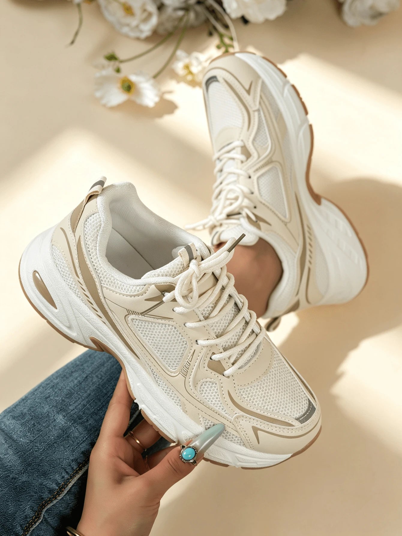 Sodalemon New Women's Casual Sports Shoes Preppy Style Chunky Sneakers Shoes White Sneakers Couple Style Round Toe Lace-Up Mesh Dual-Tone Breathable Versatile Deep Cut Fashion Print Graffiti College Style Student Shoes Outdoor Hiking Casual Shoes Commuter