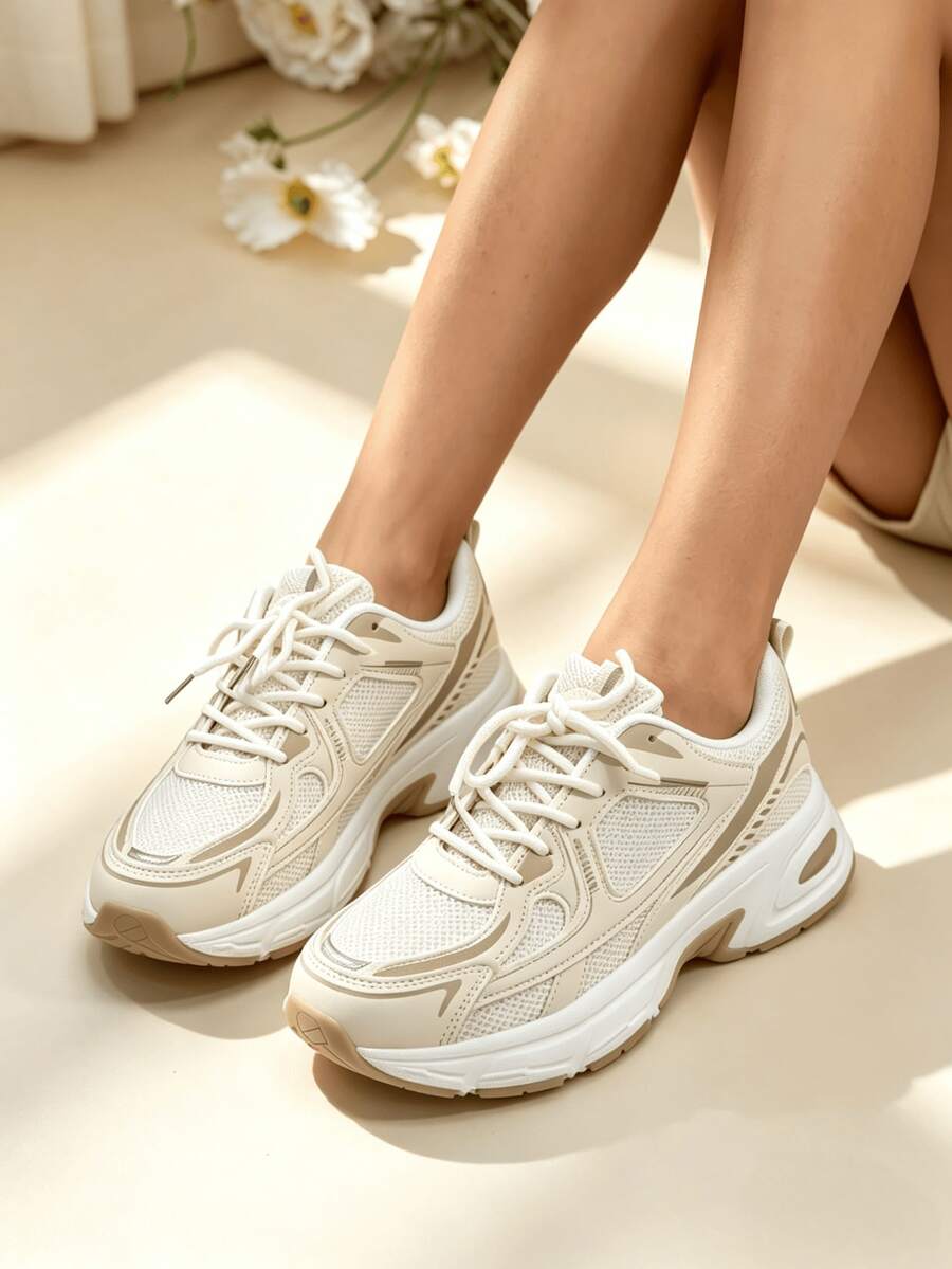 Sodalemon New Women's Casual Sports Shoes Preppy Style Chunky Sneakers Shoes White Sneakers Couple Style Round Toe Lace-Up Mesh Dual-Tone Breathable Versatile Deep Cut Fashion Print Graffiti College Style Student Shoes Outdoor Hiking Casual Shoes Commuter