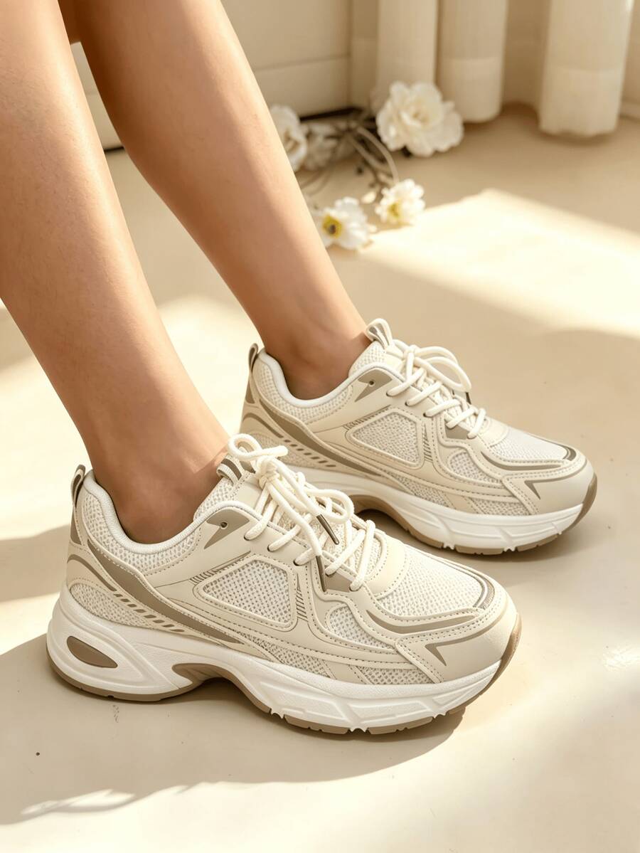 Sodalemon New Women's Casual Sports Shoes Preppy Style Chunky Sneakers Shoes White Sneakers Couple Style Round Toe Lace-Up Mesh Dual-Tone Breathable Versatile Deep Cut Fashion Print Graffiti College Style Student Shoes Outdoor Hiking Casual Shoes Commuter