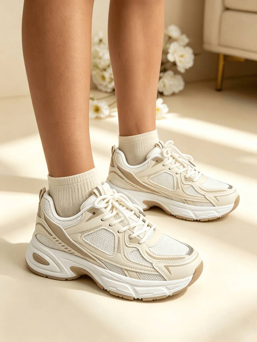 Sodalemon New Women's Casual Sports Shoes Preppy Style Chunky Sneakers Shoes White Sneakers Couple Style Round Toe Lace-Up Mesh Dual-Tone Breathable Versatile Deep Cut Fashion Print Graffiti College Style Student Shoes Outdoor Hiking Casual Shoes Commuter