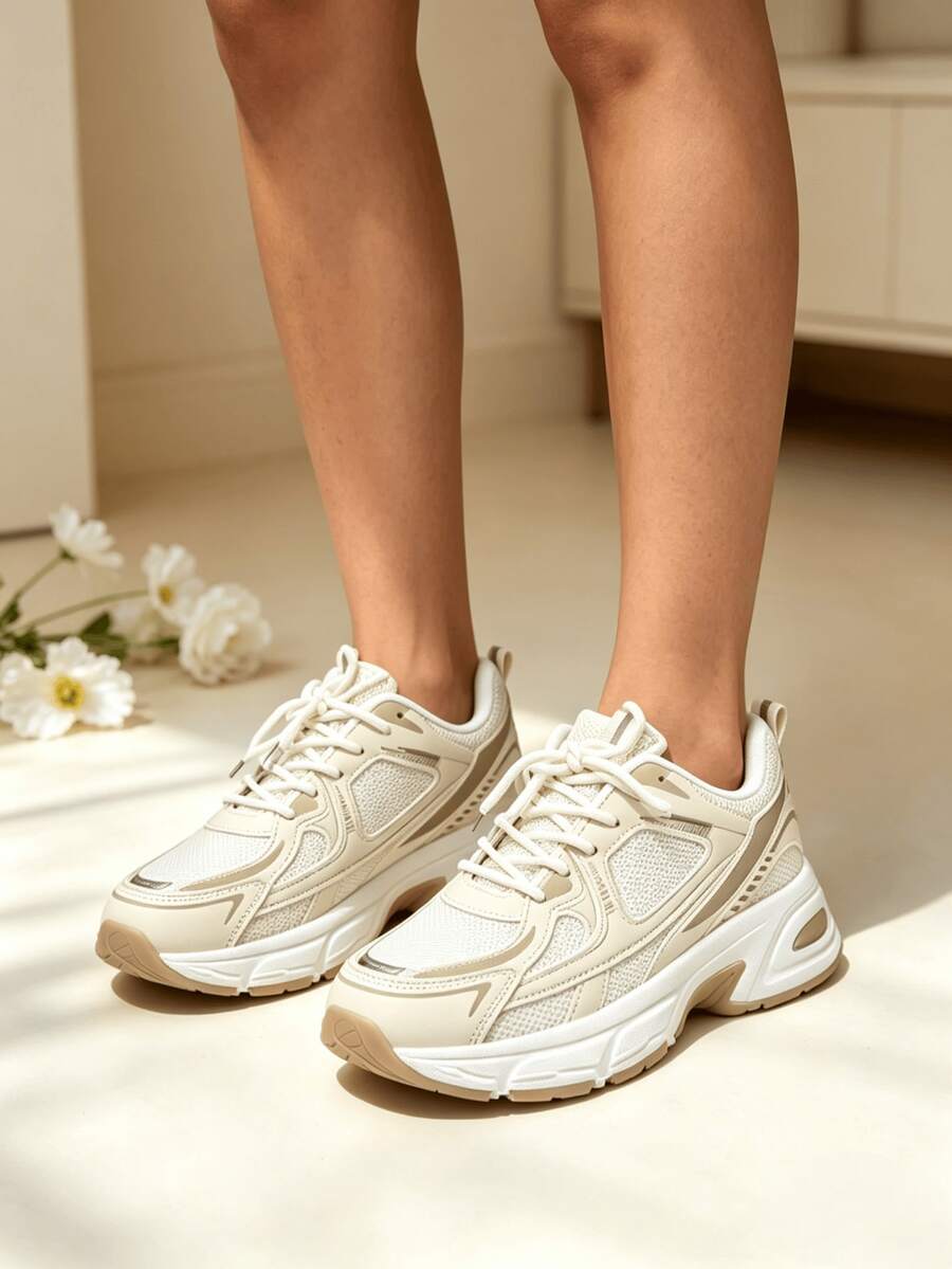 Sodalemon New Women's Casual Sports Shoes Preppy Style Chunky Sneakers Shoes White Sneakers Couple Style Round Toe Lace-Up Mesh Dual-Tone Breathable Versatile Deep Cut Fashion Print Graffiti College Style Student Shoes Outdoor Hiking Casual Shoes Commuter