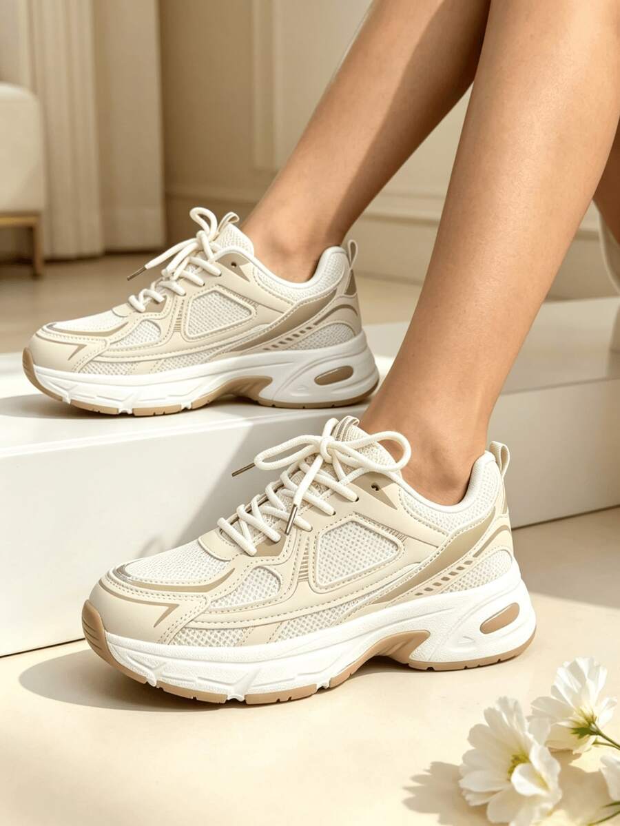 Sodalemon New Women's Casual Sports Shoes Preppy Style Chunky Sneakers Shoes White Sneakers Couple Style Round Toe Lace-Up Mesh Dual-Tone Breathable Versatile Deep Cut Fashion Print Graffiti College Style Student Shoes Outdoor Hiking Casual Shoes Commuter