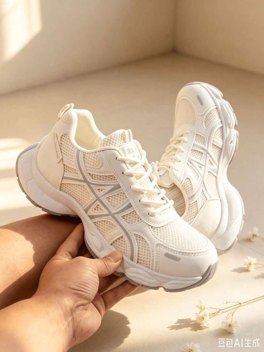 Sodalemon New Women's Casual Sports Shoes Preppy Style Chunky Sneakers Shoes White Sneakers Couple Style Round Toe Lace-Up Mesh Dual-Tone Breathable Versatile Deep Cut Fashion Print Graffiti College Style Student Shoes Outdoor Hiking Casual Shoes Commuter