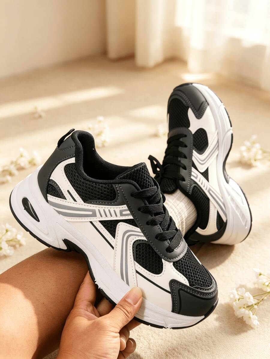 Sodalemon New Women's Casual Sports Shoes Preppy Style Chunky Sneakers Shoes White Sneakers Couple Style Round Toe Lace-Up Mesh Dual-Tone Breathable Versatile Deep Cut Fashion Print Graffiti College Style Student Shoes Outdoor Hiking Casual Shoes Commuter