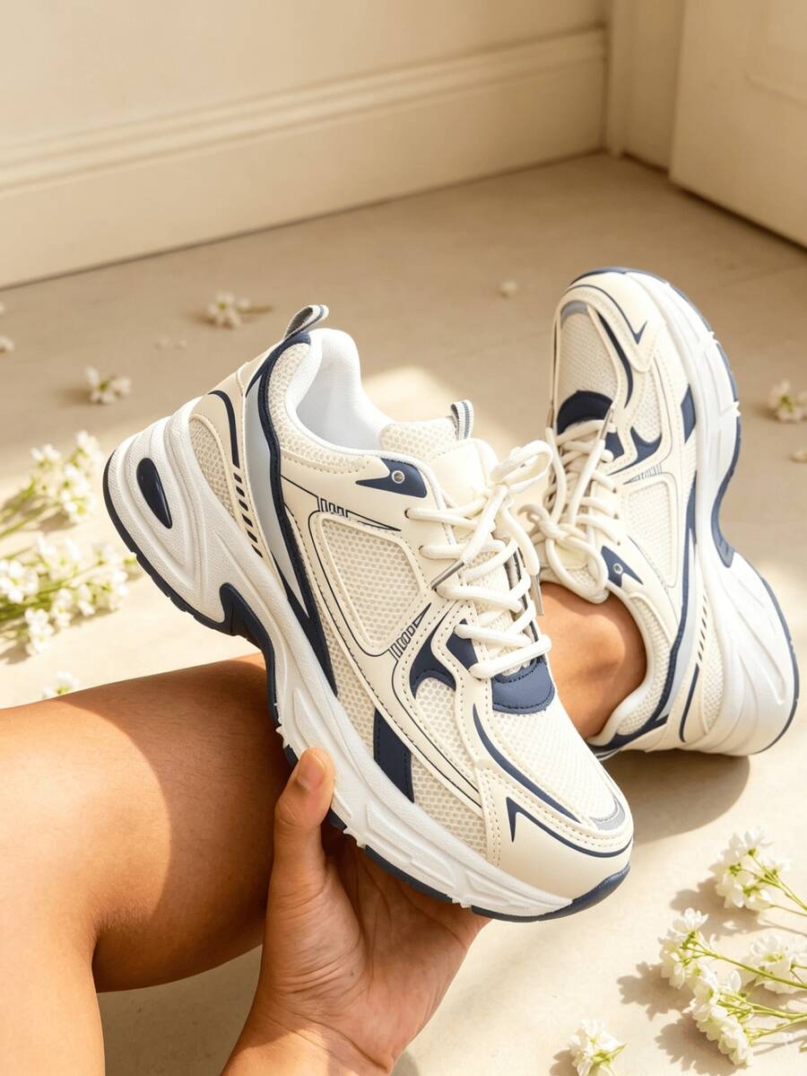 Sodalemon New Women's Casual Sports Shoes Preppy Style Chunky Sneakers Shoes White Sneakers Couple Style Round Toe Lace-Up Mesh Dual-Tone Breathable Versatile Deep Cut Fashion Print Graffiti College Style Student Shoes Outdoor Hiking Casual Shoes Commuter