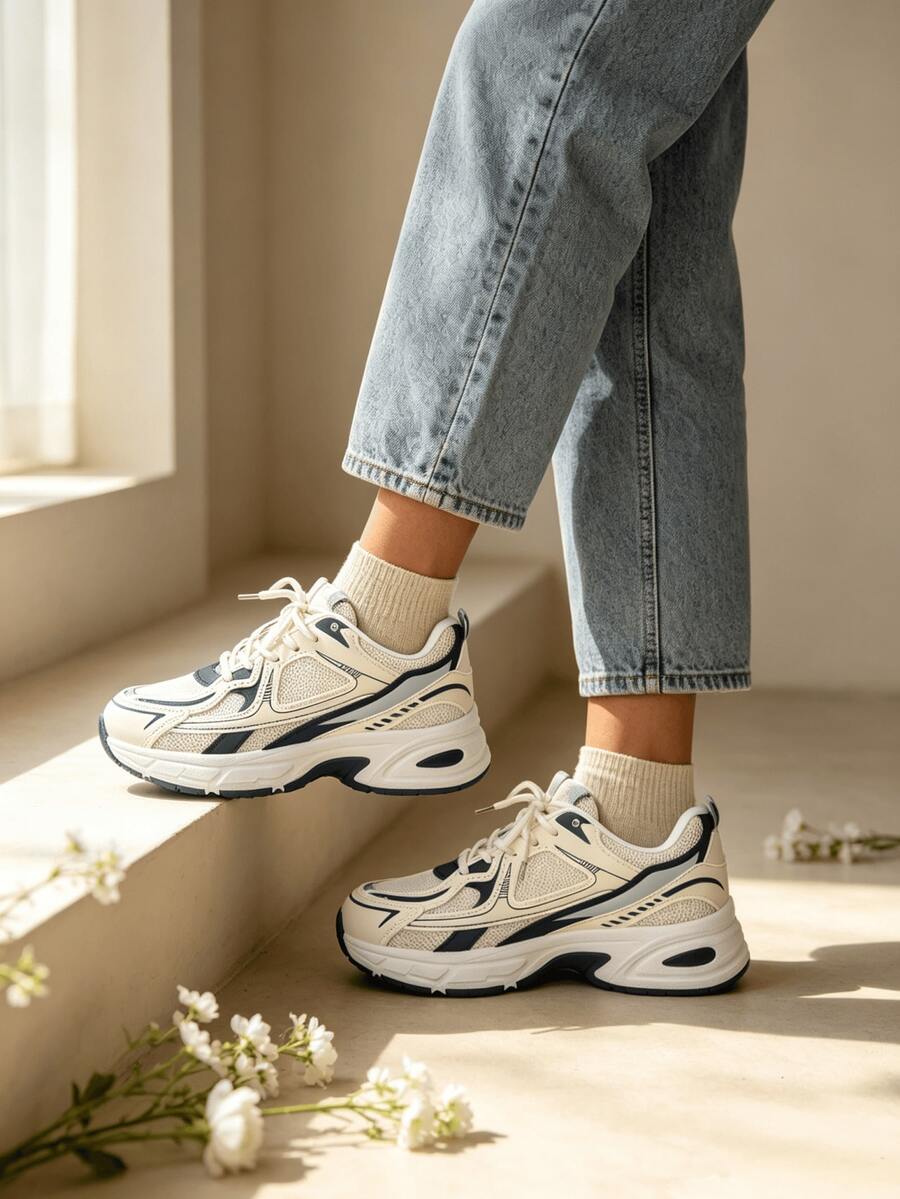 Sodalemon New Women's Casual Sports Shoes Preppy Style Chunky Sneakers Shoes White Sneakers Couple Style Round Toe Lace-Up Mesh Dual-Tone Breathable Versatile Deep Cut Fashion Print Graffiti College Style Student Shoes Outdoor Hiking Casual Shoes Commuter