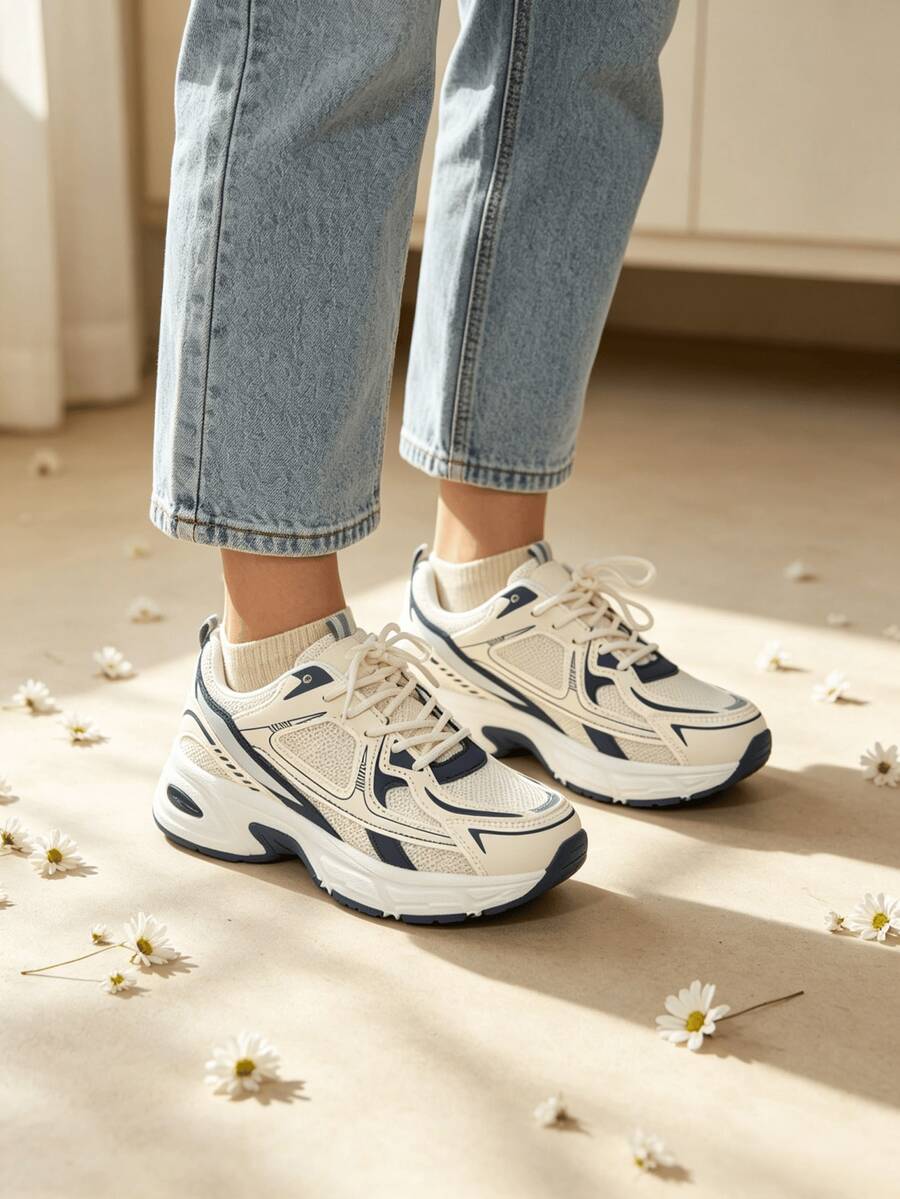Sodalemon New Women's Casual Sports Shoes Preppy Style Chunky Sneakers Shoes White Sneakers Couple Style Round Toe Lace-Up Mesh Dual-Tone Breathable Versatile Deep Cut Fashion Print Graffiti College Style Student Shoes Outdoor Hiking Casual Shoes Commuter