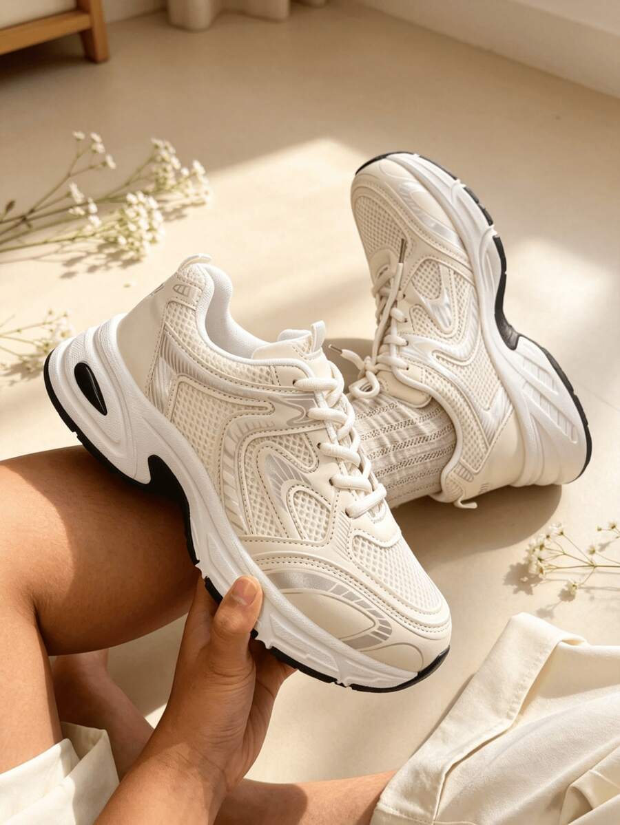 Sodalemon New Women's Casual Sports Shoes Preppy Style Chunky Sneakers Shoes White Sneakers Couple Style Round Toe Lace-Up Mesh Dual-Tone Breathable Versatile Deep Cut Fashion Print Graffiti College Style Student Shoes Outdoor Hiking Casual Shoes Commuter