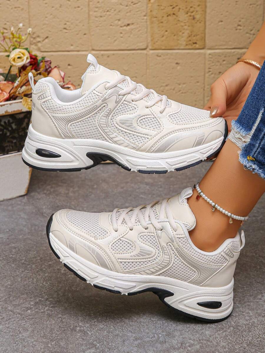 Sodalemon New Women's Casual Sports Shoes Preppy Style Chunky Sneakers Shoes White Sneakers Couple Style Round Toe Lace-Up Mesh Dual-Tone Breathable Versatile Deep Cut Fashion Print Graffiti College Style Student Shoes Outdoor Hiking Casual Shoes Commuter