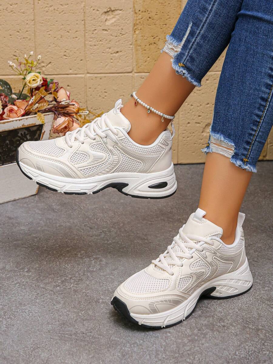 Sodalemon New Women's Casual Sports Shoes Preppy Style Chunky Sneakers Shoes White Sneakers Couple Style Round Toe Lace-Up Mesh Dual-Tone Breathable Versatile Deep Cut Fashion Print Graffiti College Style Student Shoes Outdoor Hiking Casual Shoes Commuter