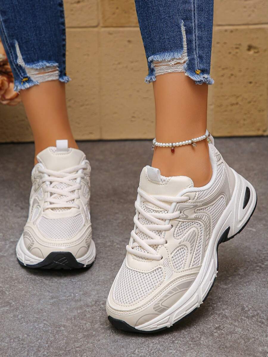 Sodalemon New Women's Casual Sports Shoes Preppy Style Chunky Sneakers Shoes White Sneakers Couple Style Round Toe Lace-Up Mesh Dual-Tone Breathable Versatile Deep Cut Fashion Print Graffiti College Style Student Shoes Outdoor Hiking Casual Shoes Commuter