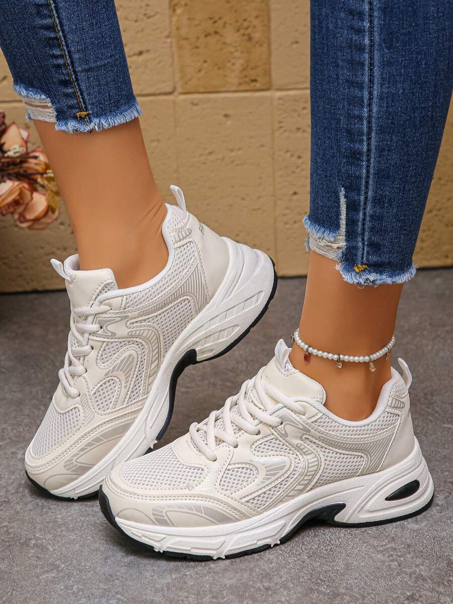 Sodalemon New Women's Casual Sports Shoes Preppy Style Chunky Sneakers Shoes White Sneakers Couple Style Round Toe Lace-Up Mesh Dual-Tone Breathable Versatile Deep Cut Fashion Print Graffiti College Style Student Shoes Outdoor Hiking Casual Shoes Commuter