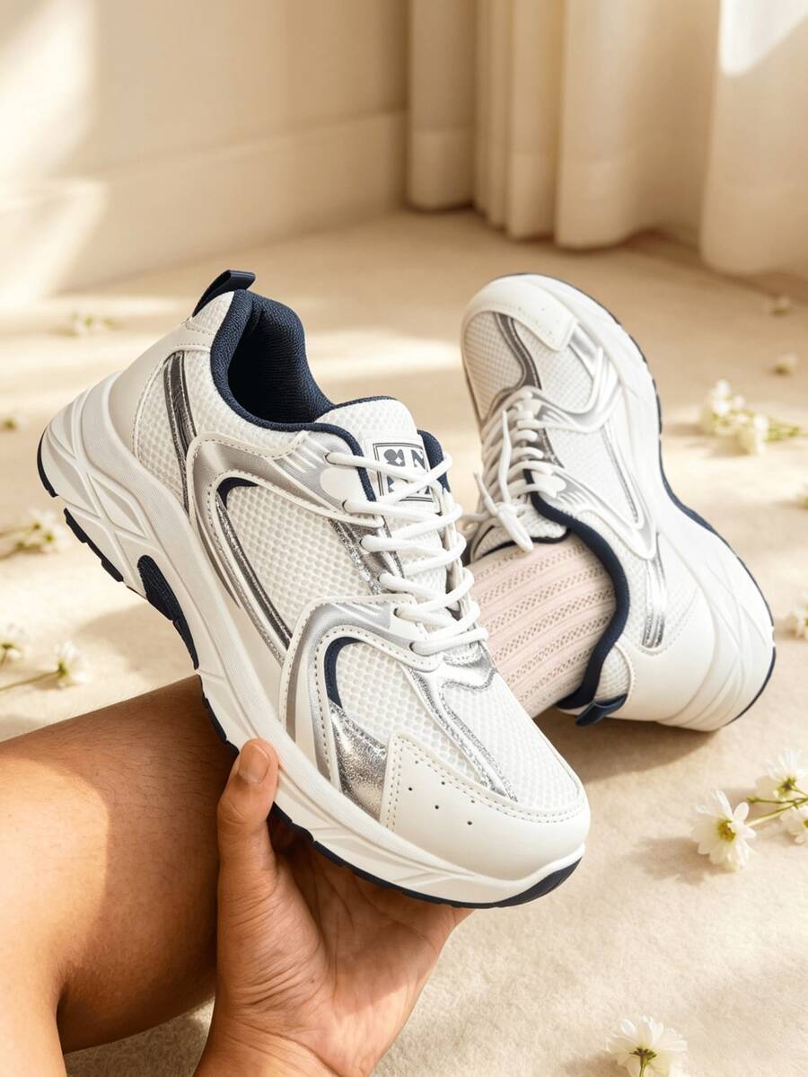 Sodalemon New Women's Casual Sports Shoes Preppy Style Chunky Sneakers Shoes White Sneakers Couple Style Round Toe Lace-Up Mesh Dual-Tone Breathable Versatile Deep Cut Fashion Print Graffiti College Style Student Shoes Outdoor Hiking Casual Shoes Commuter