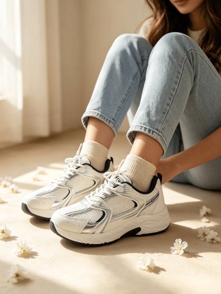 Sodalemon New Women's Casual Sports Shoes Preppy Style Chunky Sneakers Shoes White Sneakers Couple Style Round Toe Lace-Up Mesh Dual-Tone Breathable Versatile Deep Cut Fashion Print Graffiti College Style Student Shoes Outdoor Hiking Casual Shoes Commuter