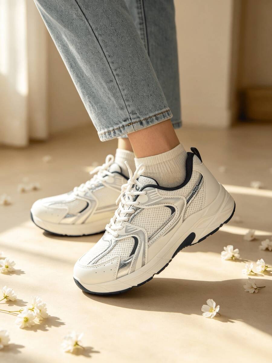 Sodalemon New Women's Casual Sports Shoes Preppy Style Chunky Sneakers Shoes White Sneakers Couple Style Round Toe Lace-Up Mesh Dual-Tone Breathable Versatile Deep Cut Fashion Print Graffiti College Style Student Shoes Outdoor Hiking Casual Shoes Commuter