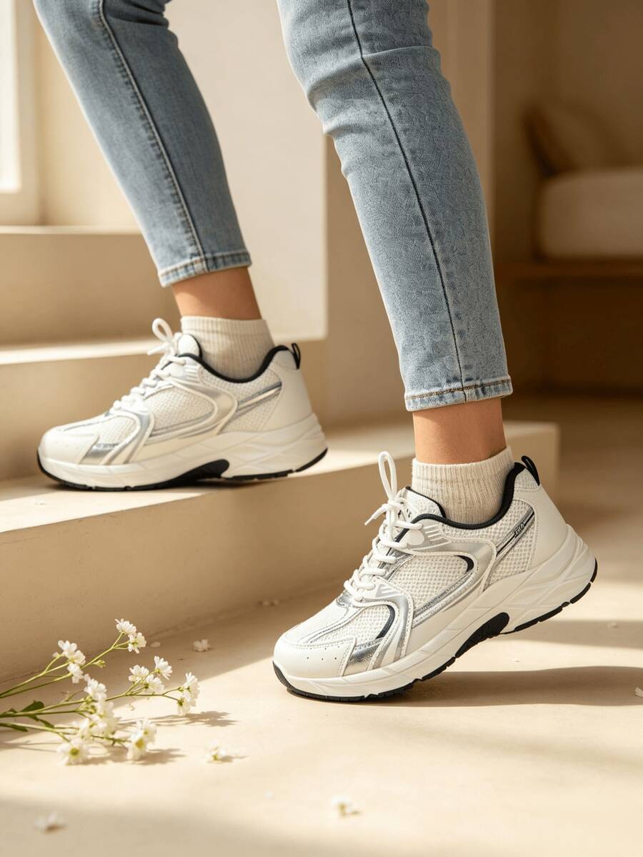 Sodalemon New Women's Casual Sports Shoes Preppy Style Chunky Sneakers Shoes White Sneakers Couple Style Round Toe Lace-Up Mesh Dual-Tone Breathable Versatile Deep Cut Fashion Print Graffiti College Style Student Shoes Outdoor Hiking Casual Shoes Commuter