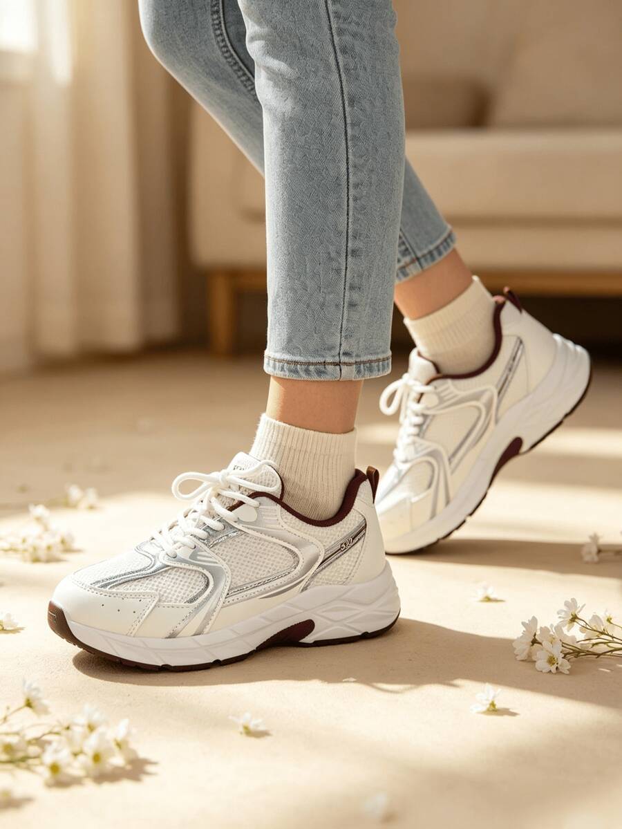 Sodalemon New Women's Casual Sports Shoes Preppy Style Chunky Sneakers Shoes White Sneakers Couple Style Round Toe Lace-Up Mesh Dual-Tone Breathable Versatile Deep Cut Fashion Print Graffiti College Style Student Shoes Outdoor Hiking Casual Shoes Commuter
