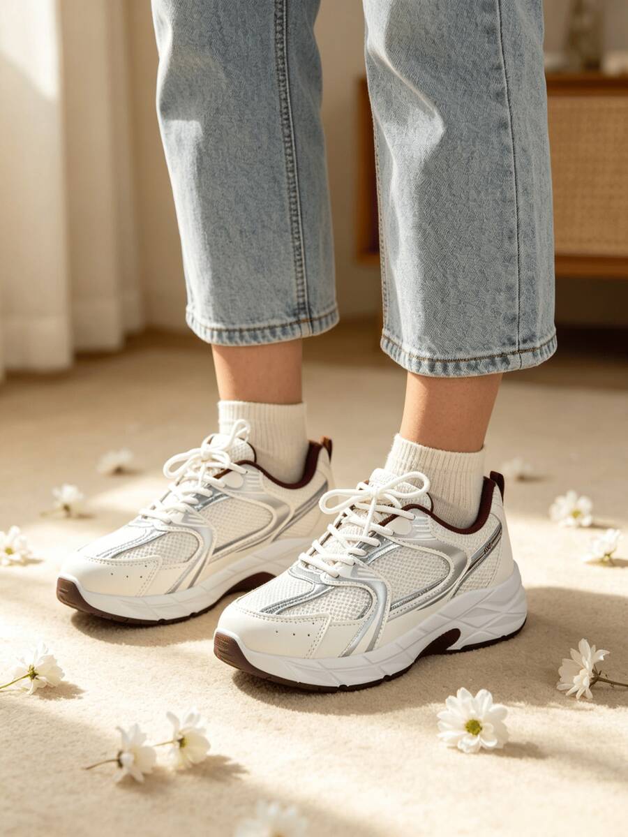 Sodalemon New Women's Casual Sports Shoes Preppy Style Chunky Sneakers Shoes White Sneakers Couple Style Round Toe Lace-Up Mesh Dual-Tone Breathable Versatile Deep Cut Fashion Print Graffiti College Style Student Shoes Outdoor Hiking Casual Shoes Commuter
