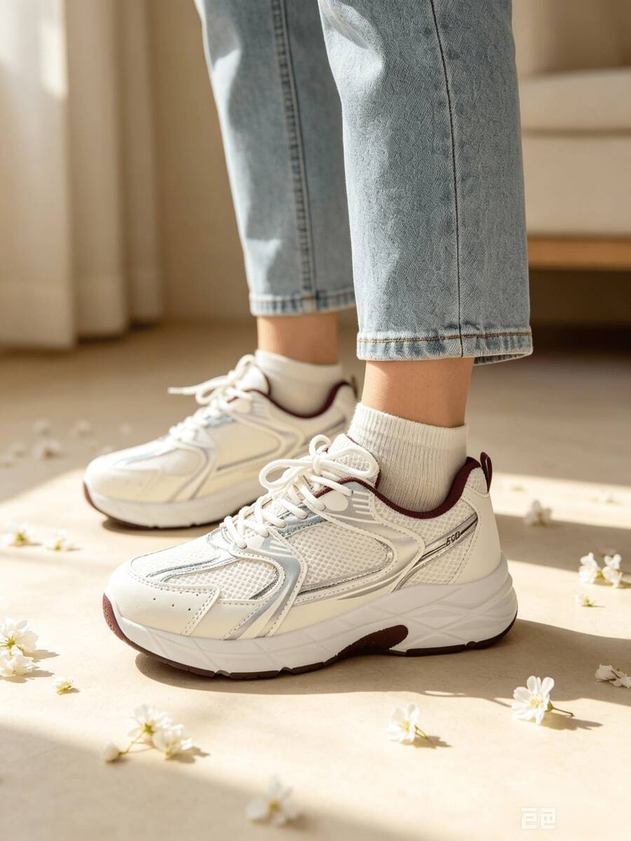 Sodalemon New Women's Casual Sports Shoes Preppy Style Chunky Sneakers Shoes White Sneakers Couple Style Round Toe Lace-Up Mesh Dual-Tone Breathable Versatile Deep Cut Fashion Print Graffiti College Style Student Shoes Outdoor Hiking Casual Shoes Commuter