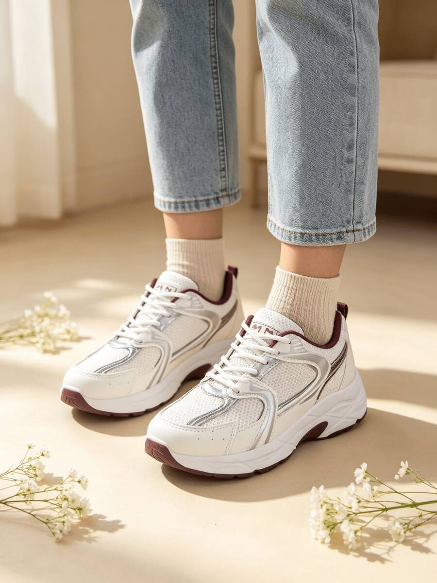 Sodalemon New Women's Casual Sports Shoes Preppy Style Chunky Sneakers Shoes White Sneakers Couple Style Round Toe Lace-Up Mesh Dual-Tone Breathable Versatile Deep Cut Fashion Print Graffiti College Style Student Shoes Outdoor Hiking Casual Shoes Commuter
