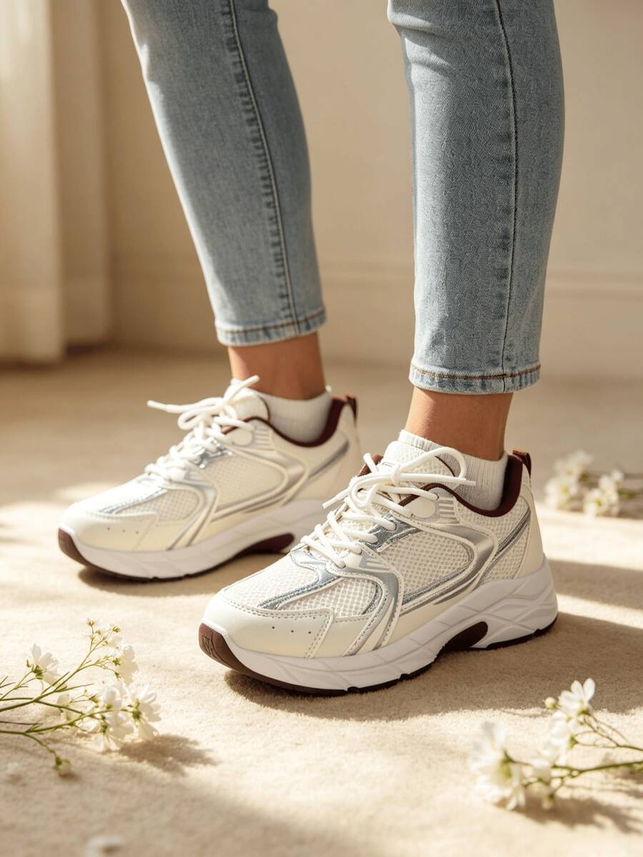 Sodalemon New Women's Casual Sports Shoes Preppy Style Chunky Sneakers Shoes White Sneakers Couple Style Round Toe Lace-Up Mesh Dual-Tone Breathable Versatile Deep Cut Fashion Print Graffiti College Style Student Shoes Outdoor Hiking Casual Shoes Commuter