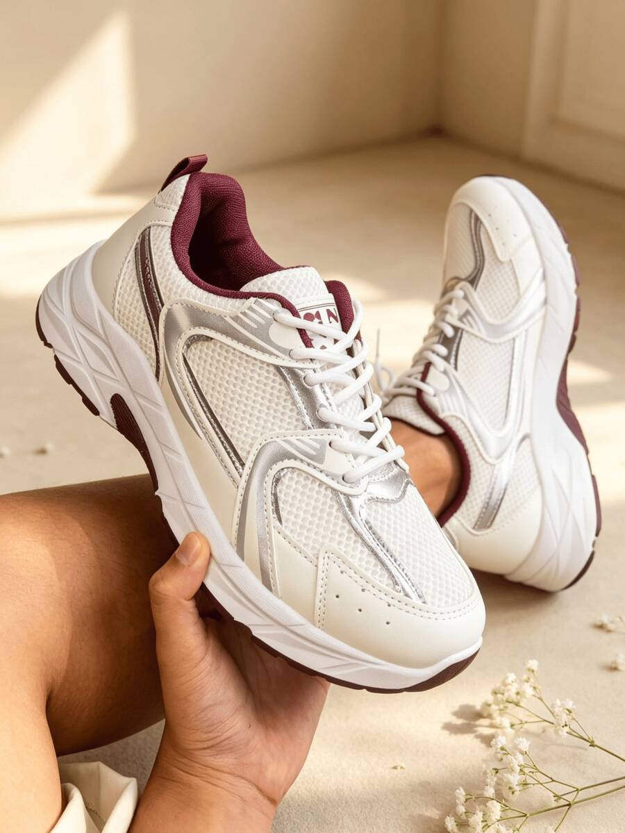 Sodalemon New Women's Casual Sports Shoes Preppy Style Chunky Sneakers Shoes White Sneakers Couple Style Round Toe Lace-Up Mesh Dual-Tone Breathable Versatile Deep Cut Fashion Print Graffiti College Style Student Shoes Outdoor Hiking Casual Shoes Commuter